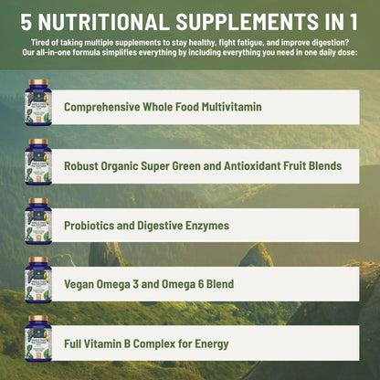 Abundant Earth Whole Food Multivitamin for Women, Daily Multi Vitamins Supplements for Men/Mens Multivitamins + B Complex, Probiotic Multi Enzyme Abundant Earth