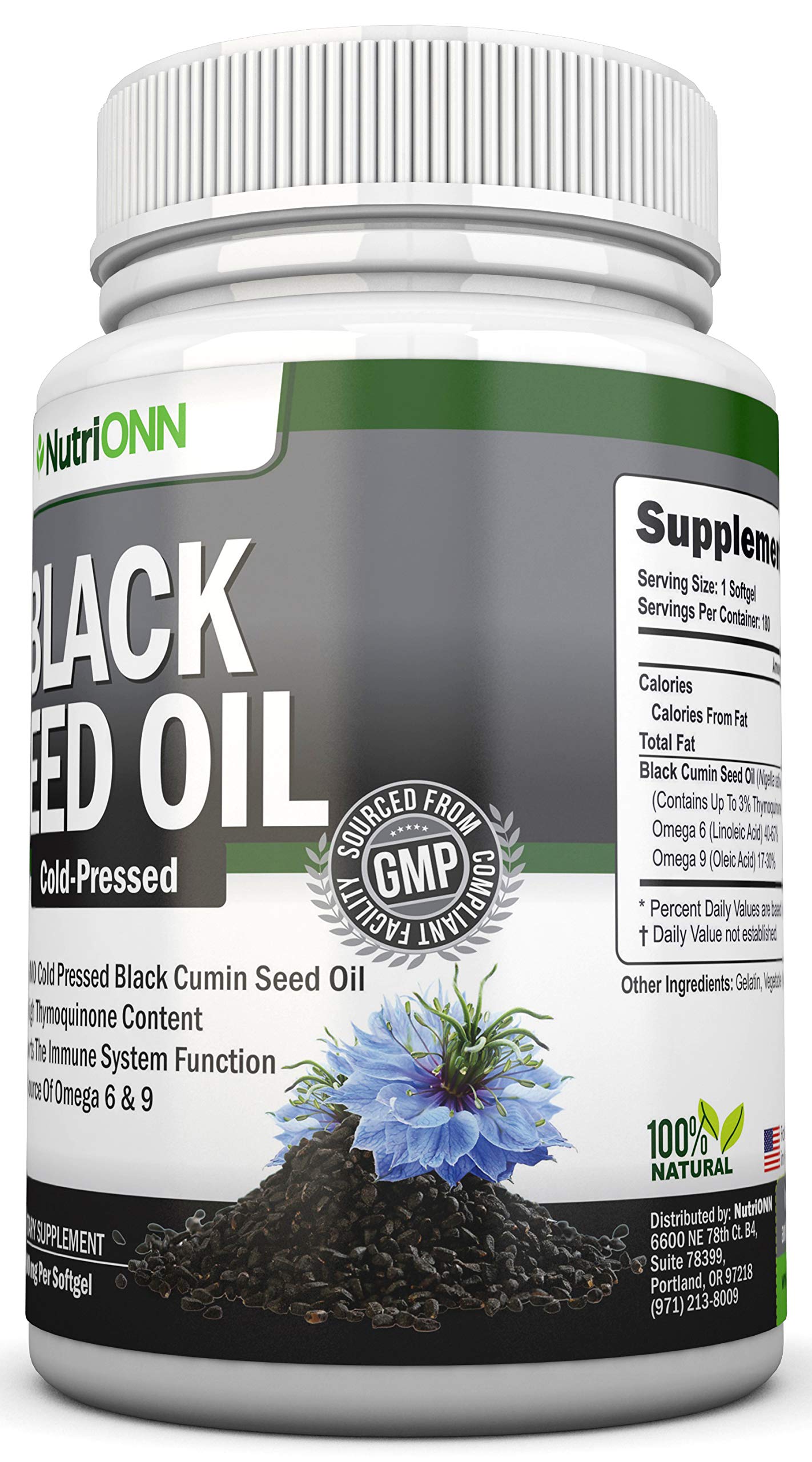 Black Seed Oil - 1000 Mg - 180 Softgels - Cold-Pressed Non-GMO Black Cumin Seed NutriONNBuy Supplements Australia