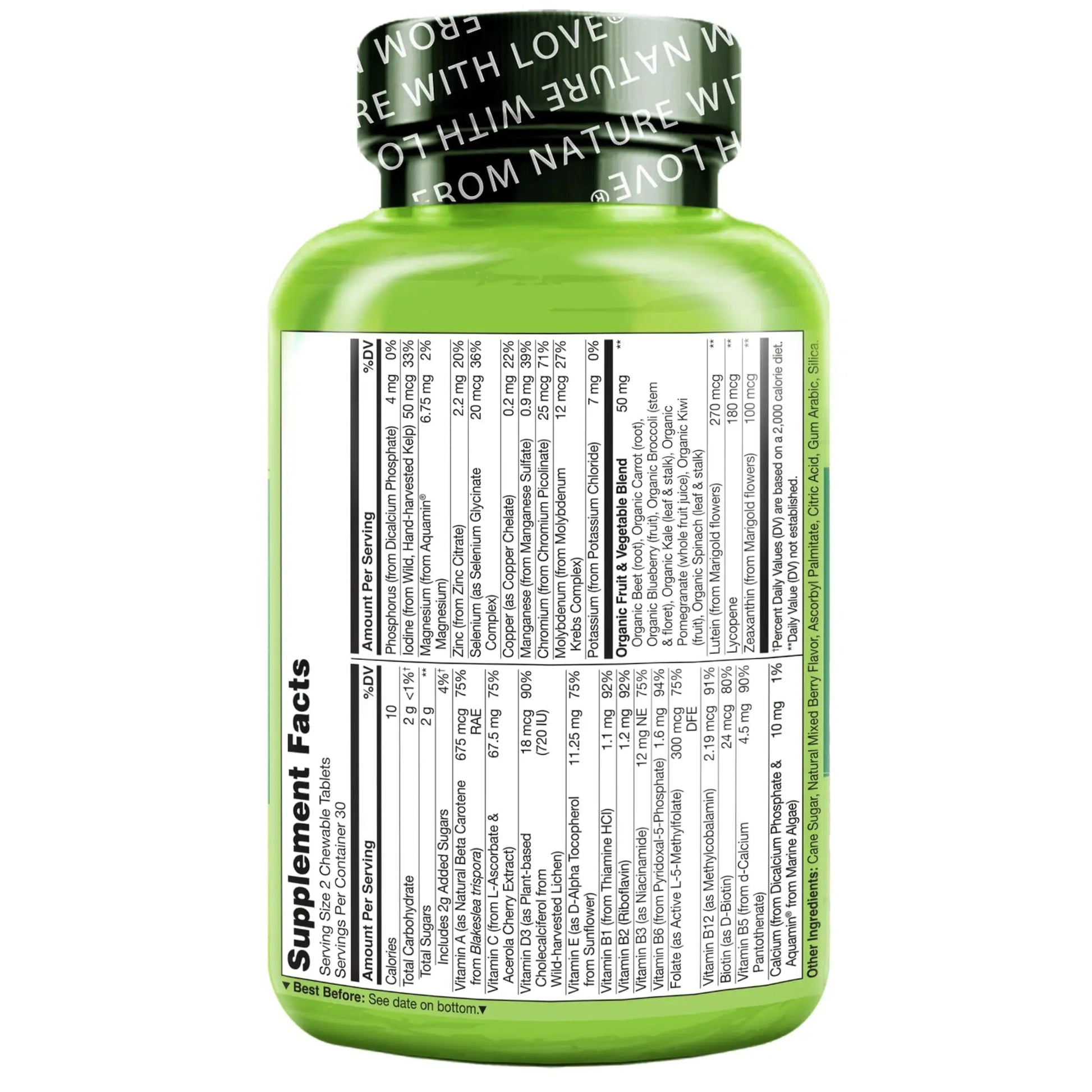 NATURELO Chewable Vitamin for Kids Multivitamin with Whole Food Organic Fruit Blend - 60 Tablets for Children NATURELO