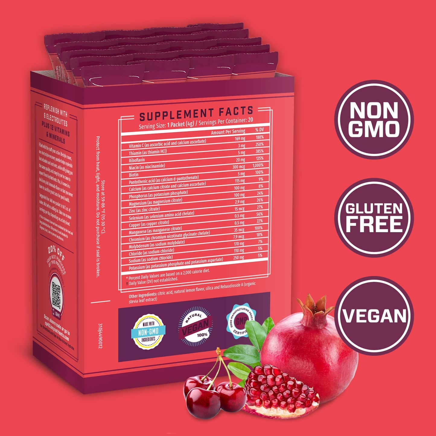 KEY NUTRIENTS Multivitamin Electrolytes Powder Packets - Sweet Cherry-Pom 20 Pack KEY NUTRIENTSBuy Supplements Australia