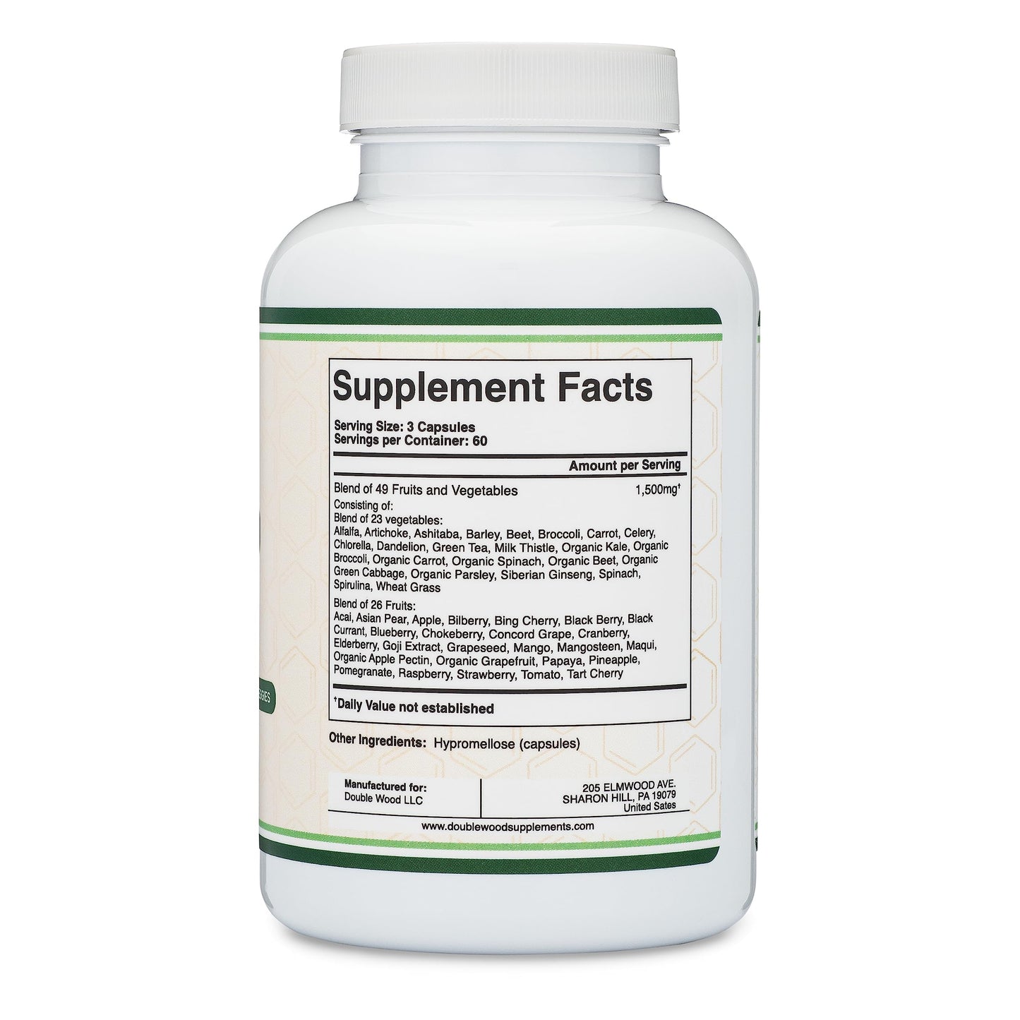 Fruits and Veggies Supplement (Daily Blend of 49 Different Fruits and Vegetables, 23 Veggies and 29 Fruits) 1,500mg Servings, 180 Capsules (No Fillers, Vegan Safe, Non-GMO) by Double Wood Double Wood SupplementsBuy Supplements Australia
