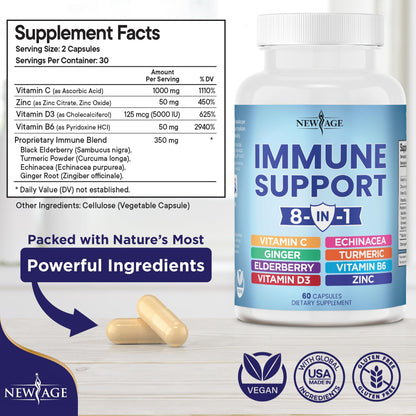 NEW AGE 8 in 1 Immune Support Booster Supplement with Echinacea, Vitamin C NEW AGEBuy Supplements Australia