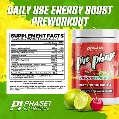 Pre Phase Daily Driver Preworkout - Phase 1 Nutrition (Cherry Limeade, 25 Servings)