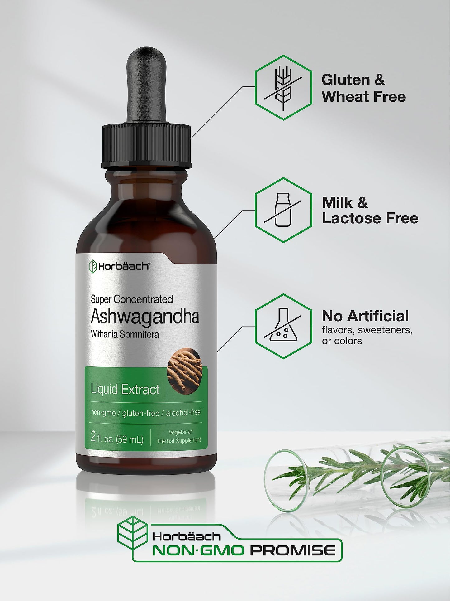 Ashwagandha Root Liquid Extract | 2 fl oz | Alcohol Free Tincture | Vegetarian, Non-GMO, Gluten Free Supplement | by Horbaach HorbäachBuy Supplements Australia