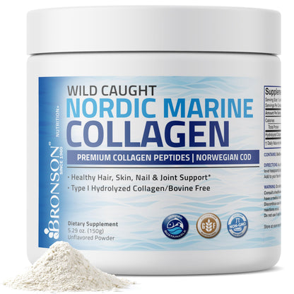 Bronson Marine Collagen Peptides Hydrolyzed Protein Powder 100% Wild Caught Nordic Cod Verified Sustainable Source for Joints Skin Hair Nails & Bones 150g (5.29oz) BronsonBuy Supplements Australia