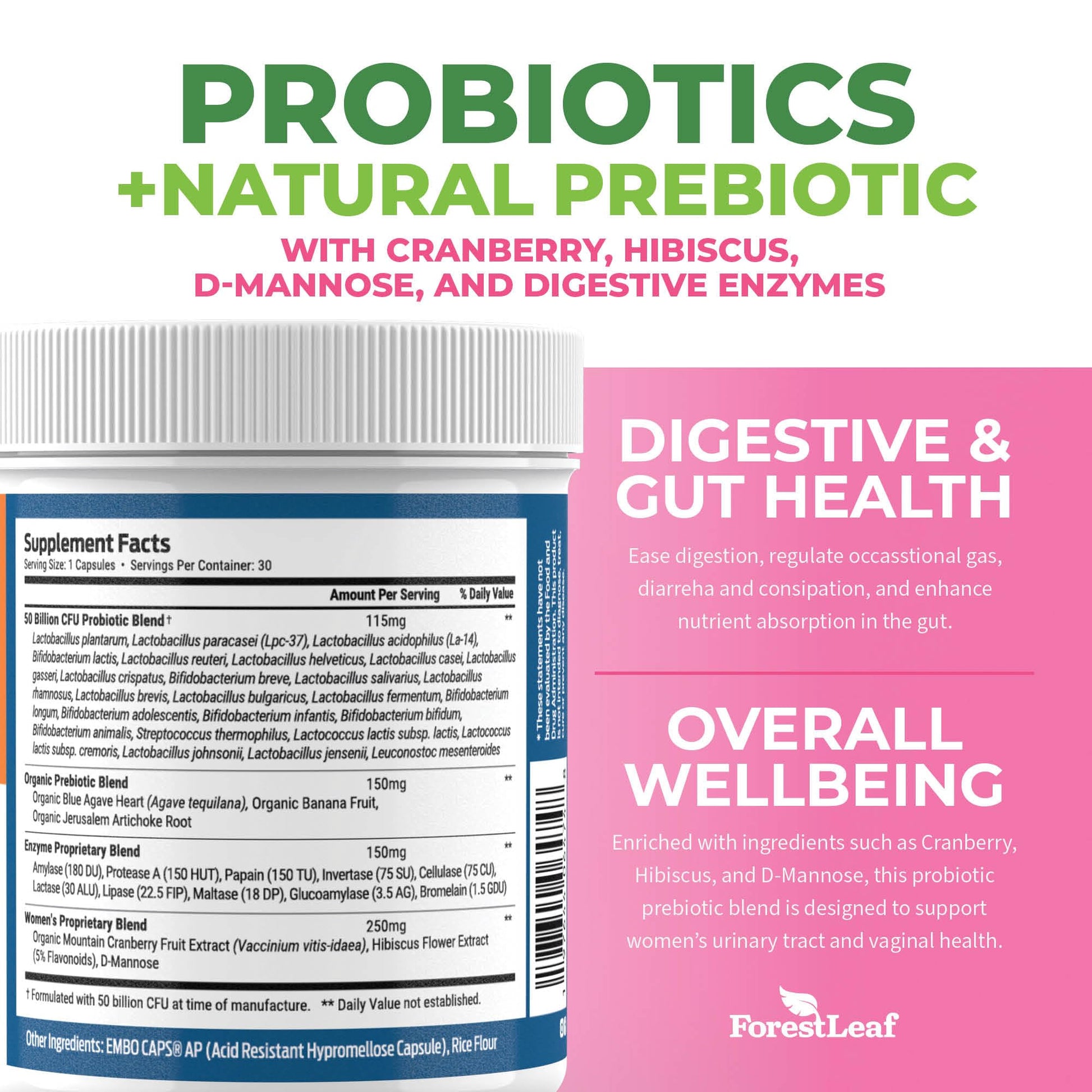 ForestLeaf Womens Probiotic 50 Billion CFU with Organic Prebiotics, Digestive Enzymes ForestLeafBuy Supplements Australia