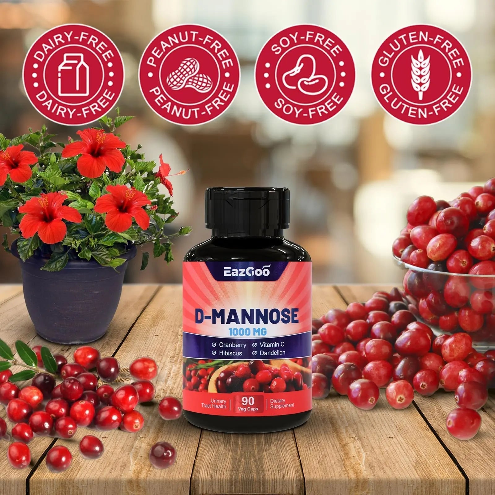 EAZGOO D-Mannose Supplement – 1000mg Capsules with Cranberry, Vitamin C, Hibiscus & Dandelion Extract, Support Urinary Health, D Mannose & Cranberry Capsules, 90 Count(Pack of 2) EAZGOOBuy Supplements Australia