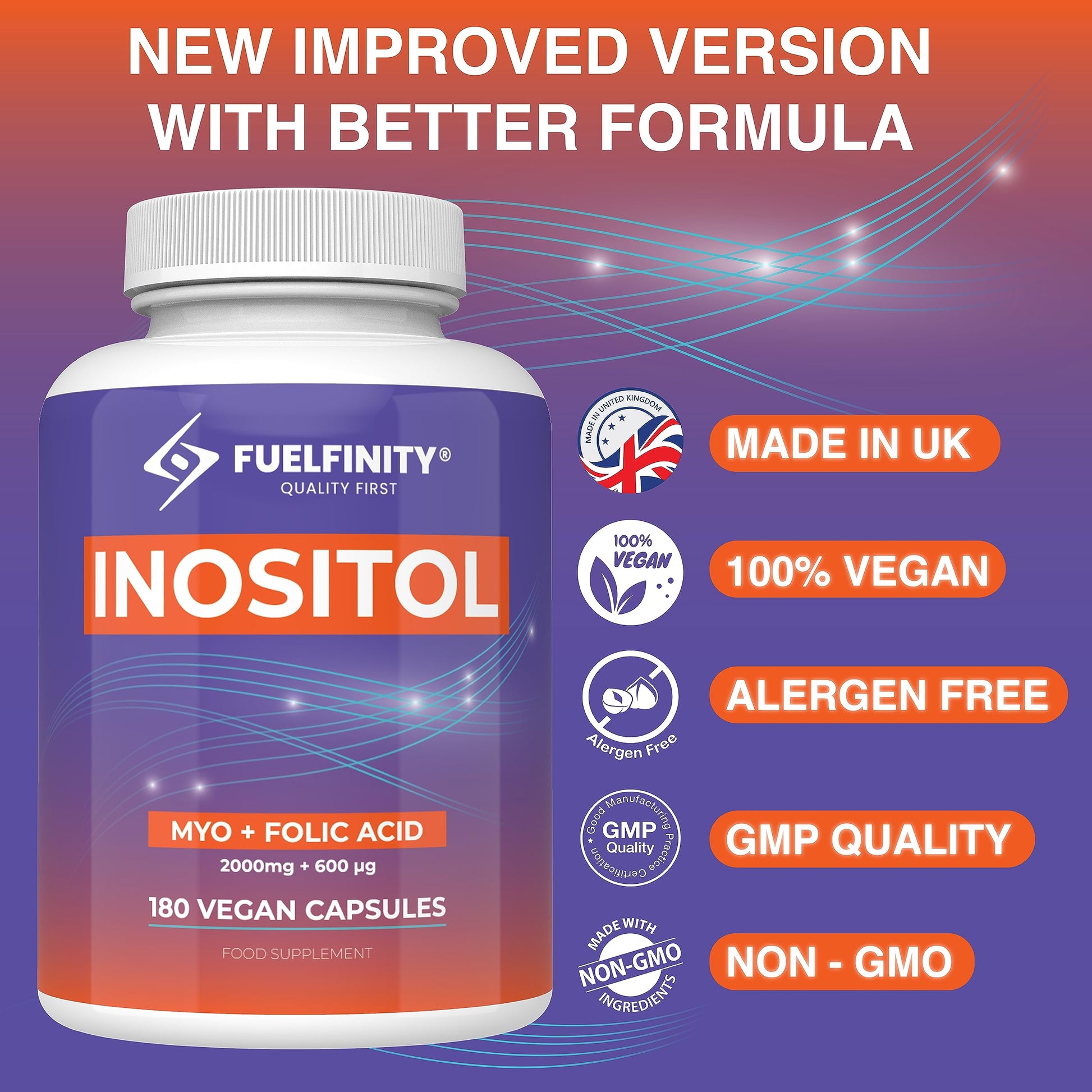 Myo-Inositol & Folic Acid | 2000mg Inositol | 180 Capsules | PCOS and Fertility Supplement FuelFinityBuy Supplements Australia