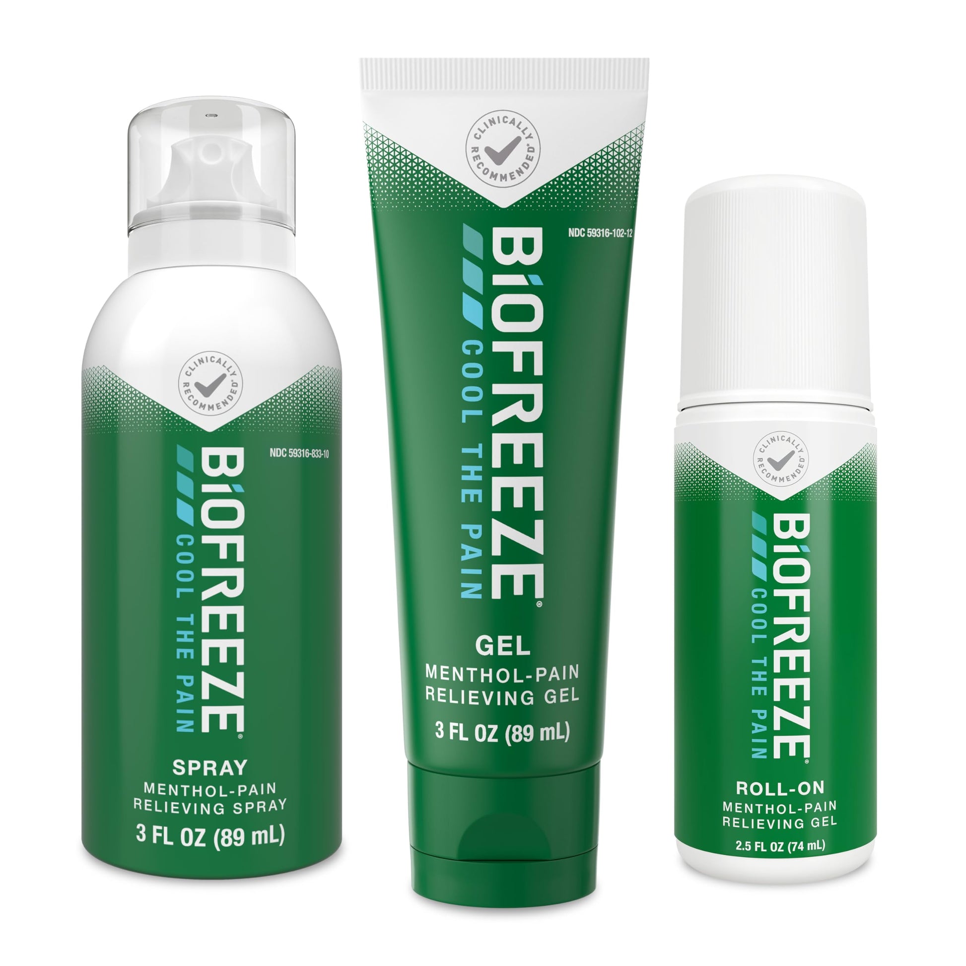 Biofreeze Spray, Gel, & Roll-On Pain Relief Variety Pack, Muscle Pain Relief, Arthritis Pain Reliver, Neck Pain Relief, Cooling Menthol Joint Pain Relief, 3 Fl Oz Spray, 3 Fl Oz Gel, 2.5 Fl Oz Roll On BiofreezeBuy Supplements Australia