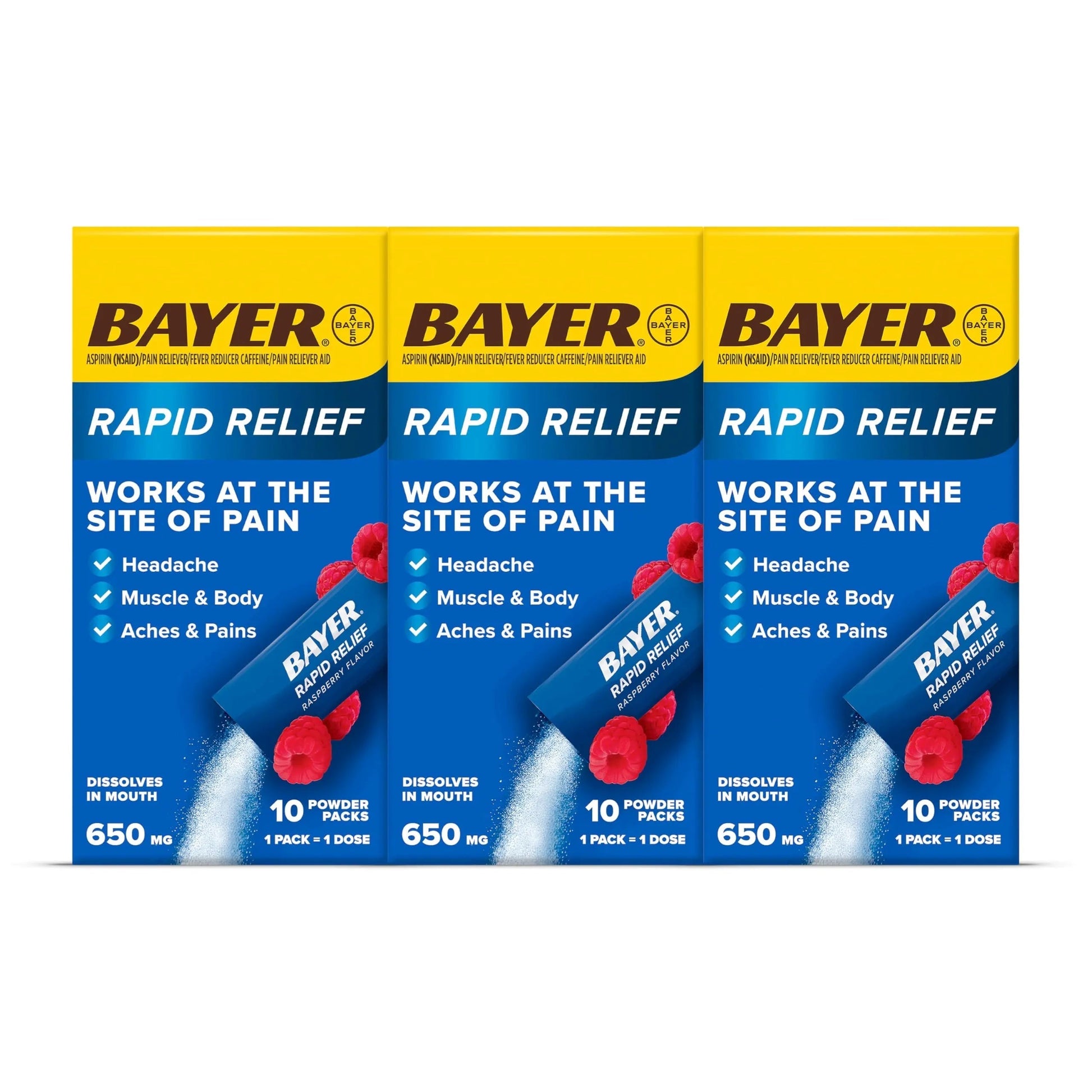 Bayer® Rapid Relief, Dissolvable Raspberry Flavor, Powder Packs with Aspirin & Caffeine, Fast Acting Headache Relief, Muscle and Body Pain Reliever, 30ct BayerBuy Supplements Australia