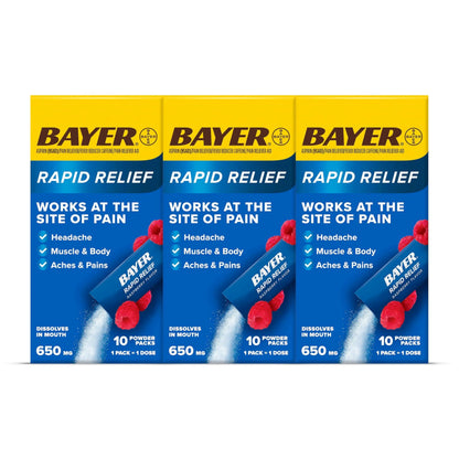Bayer® Rapid Relief, Dissolvable Raspberry Flavor, Powder Packs with Aspirin & Caffeine, Fast Acting Headache Relief, Muscle and Body Pain Reliever, 30ct BayerBuy Supplements Australia