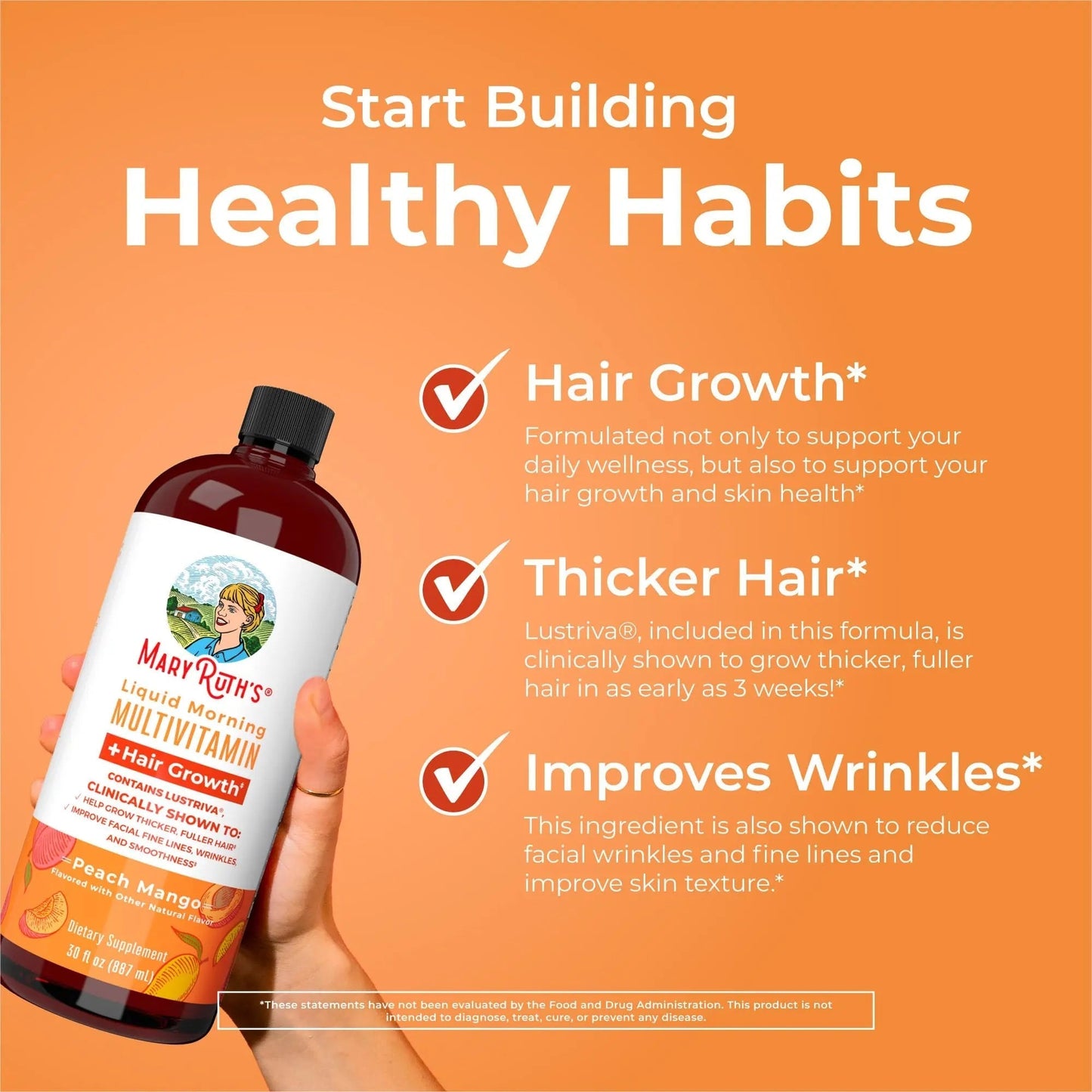 MaryRuth's MaryRuth's Liquid Morning Multivitamin +Hair Growth (Peach Mango, 30oz) & Iron Liquid (Berry) | Clean Label Project Verified® | MARYRUTH'SBuy Supplements Australia