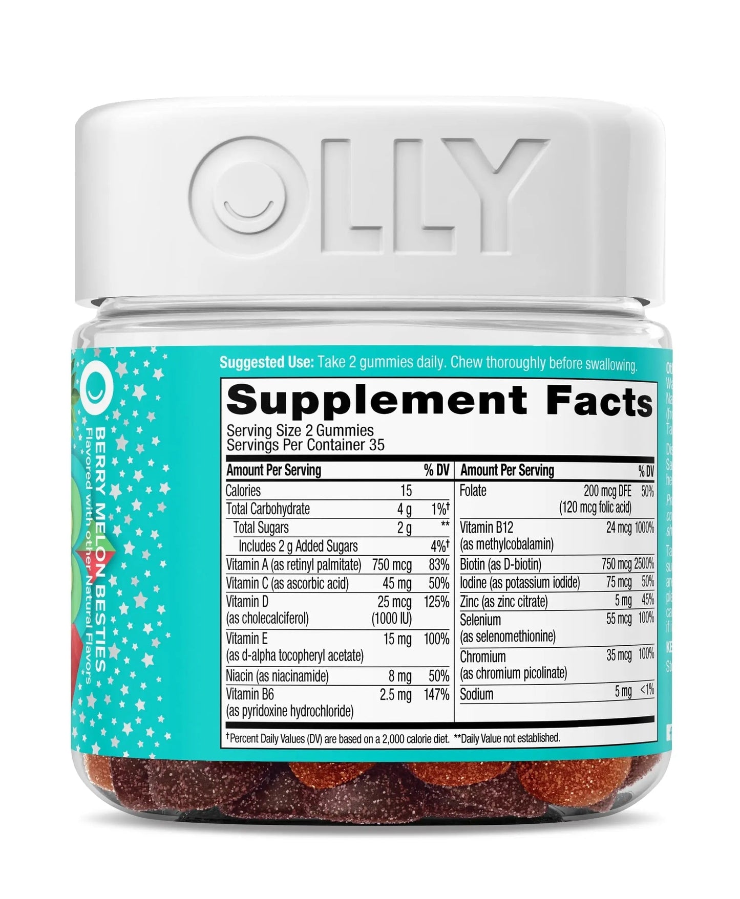 OLLY Teen Girl Multi Gummy, Healthy Skin and Immune Support, 15 Essential Vitamins, Biotin, Zinc, Calcium, Chewable Multivitamin OLLY