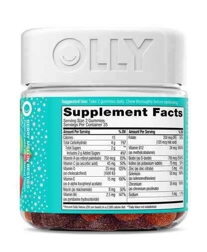 OLLY Teen Girl Multi Gummy, Healthy Skin and Immune Support, 15 Essential Vitamins, Biotin, Zinc, Calcium, Chewable Multivitamin OLLY