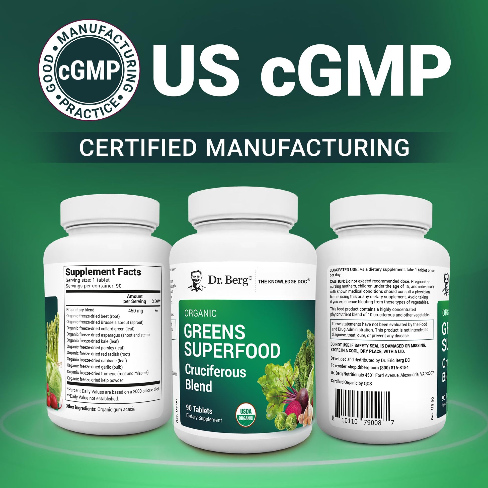 Dr. Berg's Greens Superfood Cruciferous Vegetable Tablets - Vegetable Supplements for Adults w/ 11 Phytonutrient Super Greens - Energy, Immune System & Liver Veggie Tablets - 90 Tablet Dr. Berg NutritionalsBuy Supplements Australia