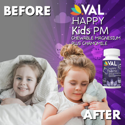 VAL Kids PM Magnesium Gummies | Sugar-Free Chewable Tablets with Chamomile, Magnesium Glycinate + Citrate + Taurate | Vitamin B6 & C | Natural Grape Flavor | Sleep & Calm Support | 60 Ct | Ages 4+ VALBuy Supplements Australia