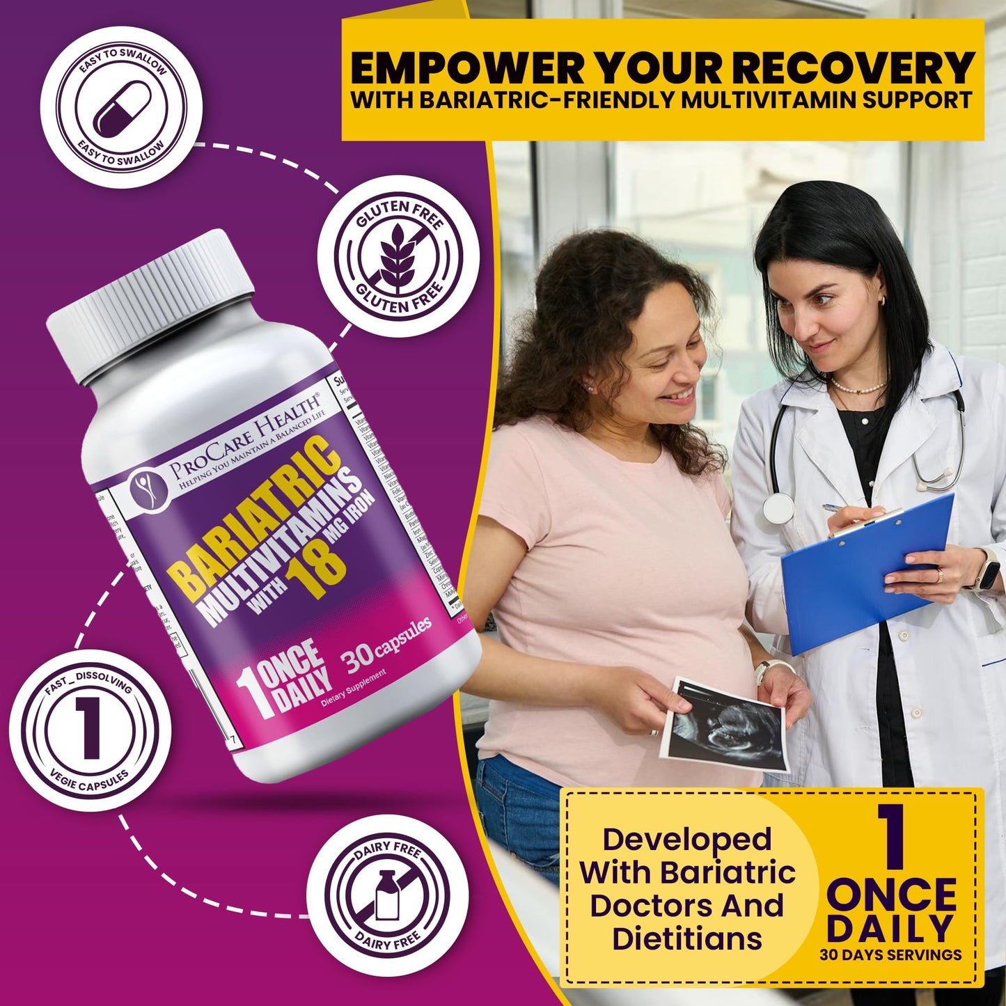 ProCare Health Bariatric Multivitamin with Iron 18mg (30 Easy to Swallow Capsules) - Post Op Bariatric Vitamins ProCare HealthBuy Supplements Australia