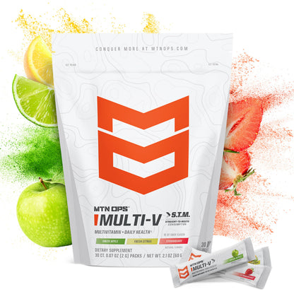 MTN OPS Multi‑V STM On‑the‑Go Daily Multivitamin for Men, Women & Kids – Straight‑to‑Mouth Vitamin C D3 B Zinc Packs – Gluten Free, Natural Flavors, 30 Servings MTN OPSBuy Supplements Australia