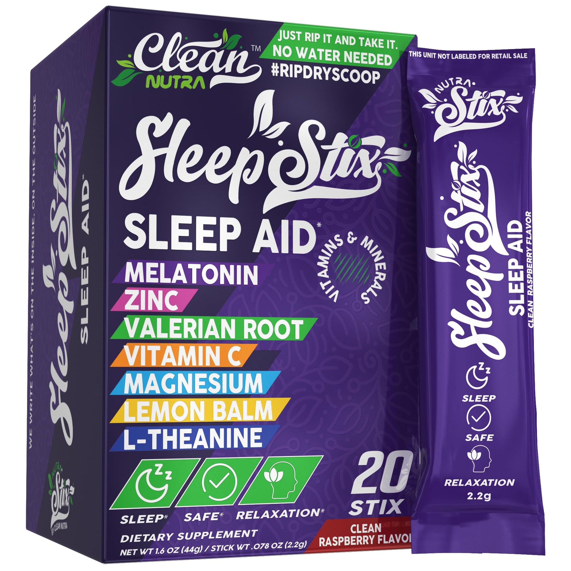 Sleep Aid Melatonin Powder Tryptophan Glycine Valerian Root Magnesium For Sleep Lemon Balm L Theanine Magnesium Glycinate Zinc Sleep Aid Myo Inositol GABACalm B6 5 HTP Stress Relief 20 Stix Clean NutraceuticalsBuy Supplements Australia