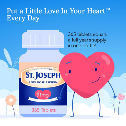 St. Joseph Aspirin Pain Reliever (NSAID) 81mg, Enteric Safety Coated, Adult Low Dose Aspirin, 365 ct (1 Year Supply, Packaging May Vary) St. JosephBuy Supplements Australia