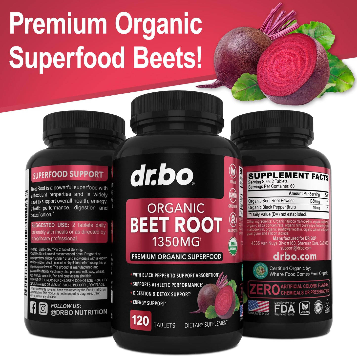 Organic Beet Root Capsules Supplements - 1350mg Beetroot Powder Extract Pills, Organic DR. BOBuy Supplements Australia