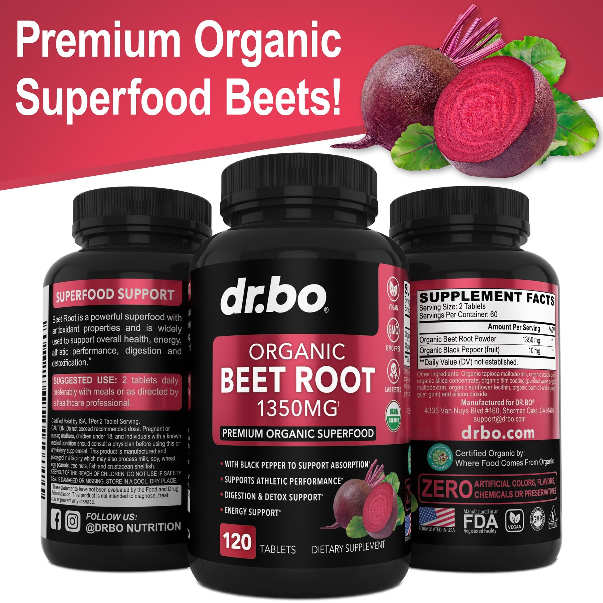 Organic Beet Root Capsules Supplements - 1350mg Beetroot Powder Extract Pills, Organic DR. BOBuy Supplements Australia