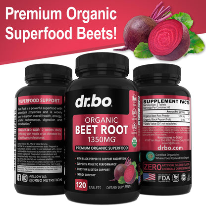 Organic Beet Root Capsules Supplements - 1350mg Beetroot Powder Extract Pills, Organic DR. BOBuy Supplements Australia
