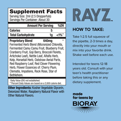 BIORAY RAYZ All Systems Glow, Raspberry Flavor - 2 fl oz - Convenient Source of Vitamins & Minerals for Teens 12-18 Years Old BIORAYBuy Supplements Australia