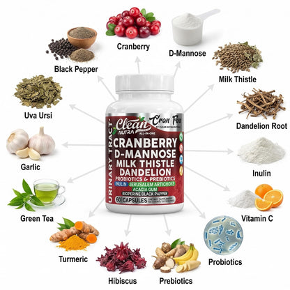 Cran Flow Cranberry Pills for Urinary Health D-Mannose Milk Thistle Dandelion Inulin Vitamin C Prebiotics and Probiotics Bladder Support By Clean Nutra Clean NutraceuticalsBuy Supplements Australia