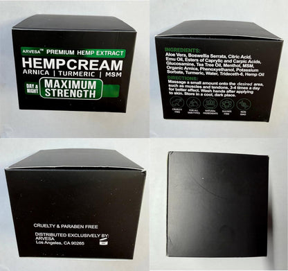 Hemp Cream Maximum Strength with Glucosamine, Arnica, Turmeric, MSM - Natural Hemp Oil Gel Rub - Fast Absorption, Non-Greasy - Advanced Formula - Formulated in USA - 4 FL OZ ArvesaBuy Supplements Australia