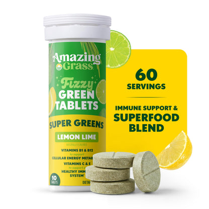 Amazing Grass Effervescent Tablets: Green Superfood Water Flavoring Tablet with Antioxidants & Alkalizing Greens, Lemon Lime, 60 Count Amazing GrassBuy Supplements Australia