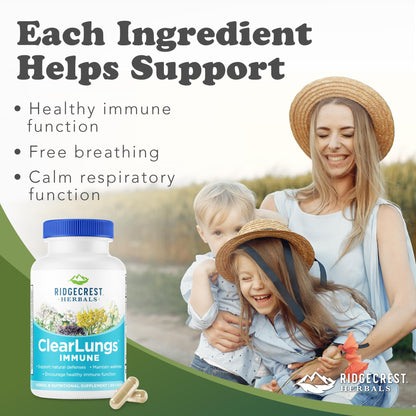 RidgeCrest Herbals ClearLungs Immune, Lung Support Supplement with Elderberry, Zinc, Vitamin C, Vitamin A, Olive Leaf, Mullein, Lung Wellness Formula for Respiratory Health (60 Vegan Caps, 30 Serv) RidgeCrest HerbalsBuy Supplements Australia