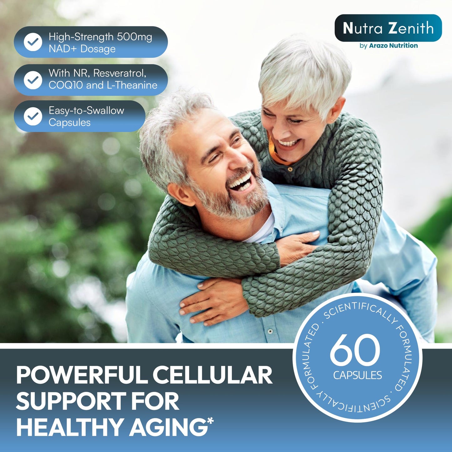 NAD+ Supplement with Nicotinamide Riboside (NMN Alternative), CoQ10 & Resveratrol – 60 Capsules for Healthy Aging Support, Energy Boost & Cognitive Function Enhancement – Cellular Renewal & Vitality Arazo NutritionBuy Supplements Australia