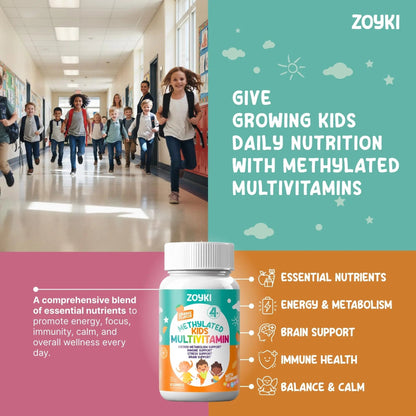 Zoyki Methylated Multivitamin Gummies for Kids - Children’s MTHFR Support Supplement with B Complex 5-MTHF Folate (L-Methylfolate) Zoyki