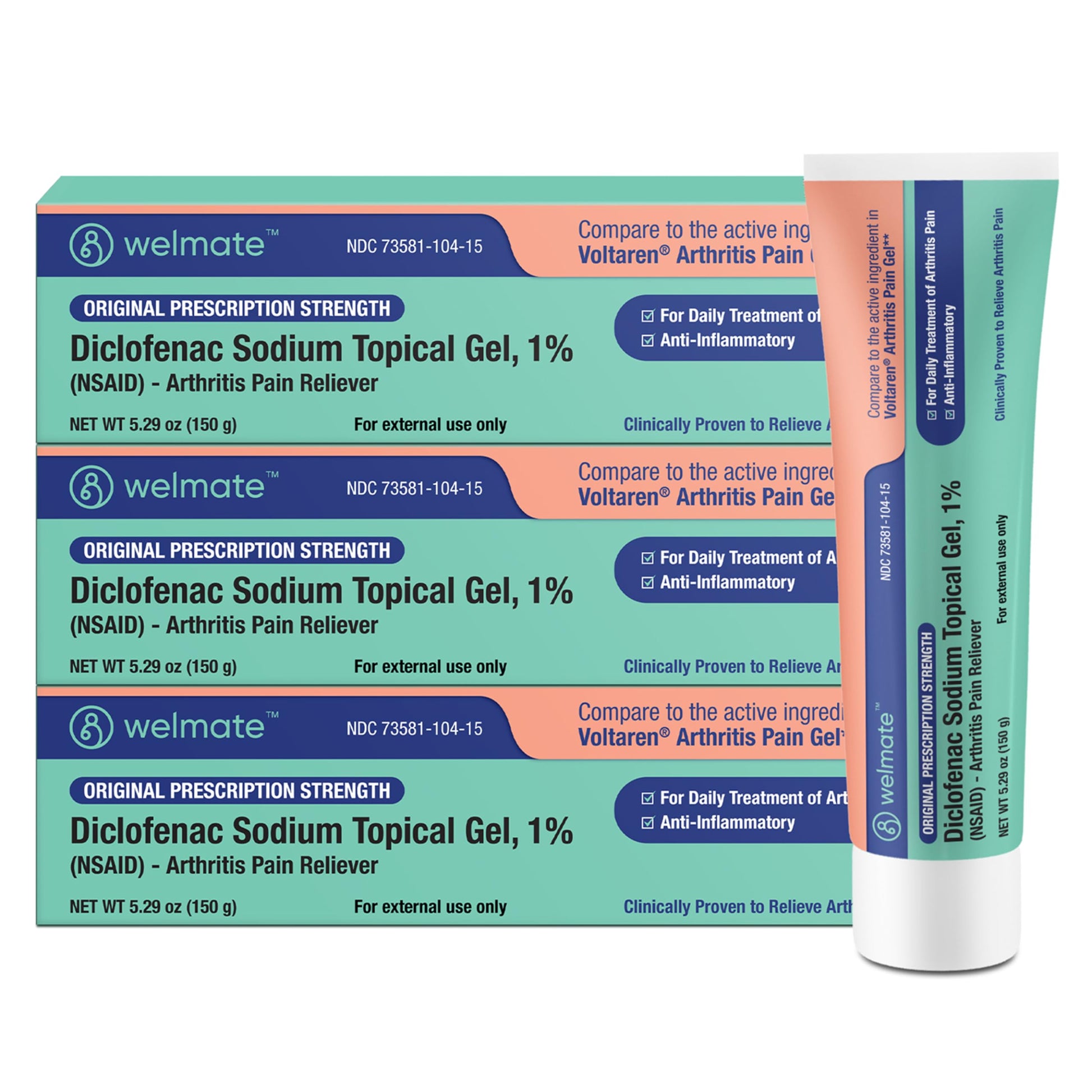 WELMATE - Arthritis Pain Reliever - Diclofenac Sodium Topical Gel 1% - Arthritis Relief - Pain Relief Cream/Gel - Mobility Aids - 5.29 oz - 3 Pack WELMATEBuy Supplements Australia