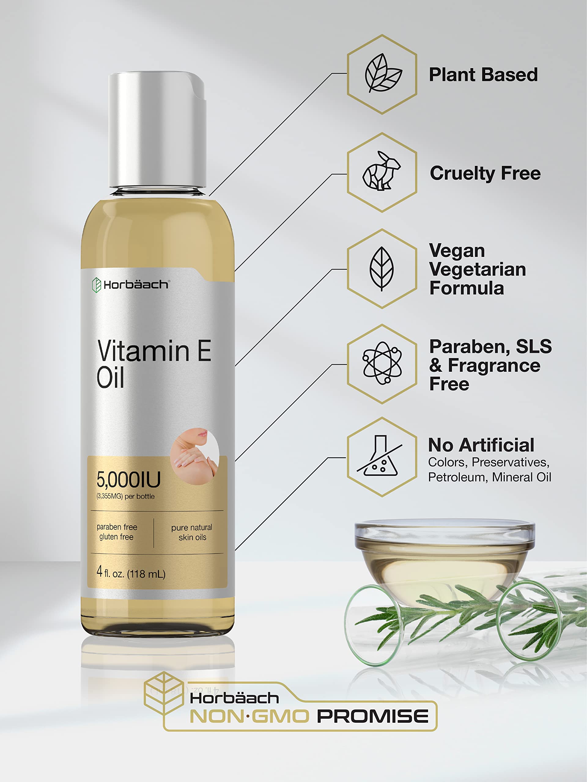 Vitamin E Oil | 5000 IU | 8 oz (2 x 4oz) Value Pack | for Skin, Hair, Face & Body | Vegetarian HorbäachBuy Supplements Australia