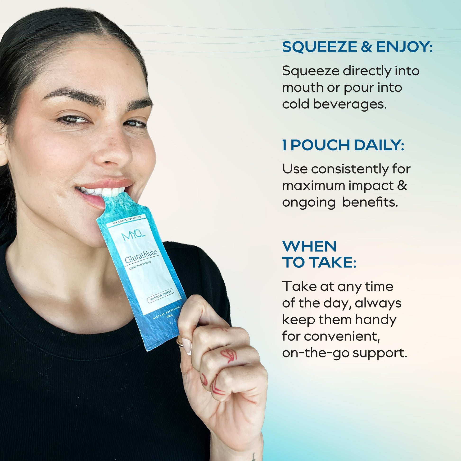 MYCL Liposomal Glutathione Supplement Squeeze Packs – Vitamin E and MCT Oil – Skin, Hair and Nail Health– High Absorption - Vanilla Almond – 30 Single-Serve Packets MYCLBuy Supplements Australia