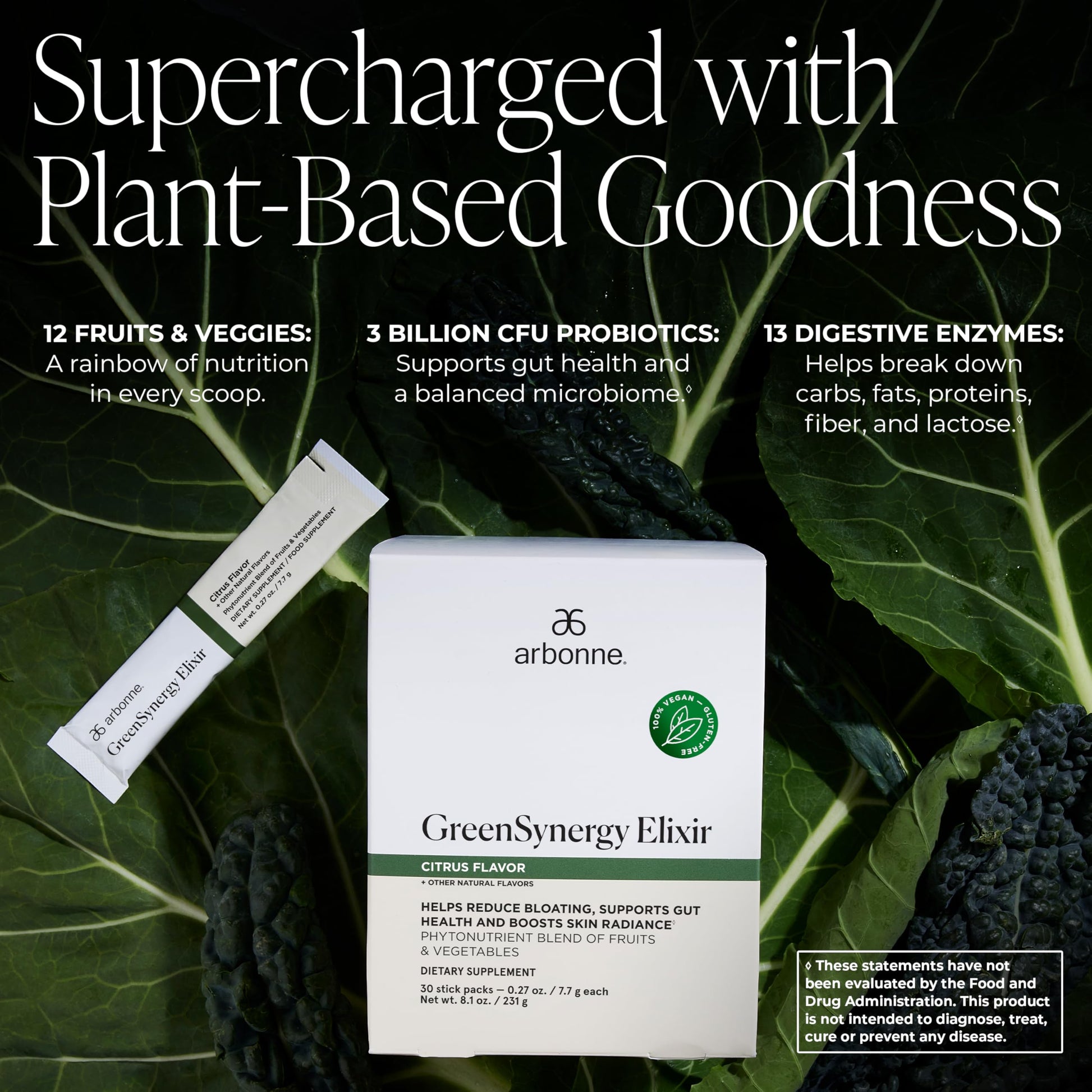 Arbonne GreenSynergy Elixir – Citrus-Flavored Greens Powder with 13 Digestive Enzymes, Vegan Collagen Builder, Probiotics, and Prebiotics – Supports Gut Health and Digestion – 30 Stick Packs ArbonneBuy Supplements Australia