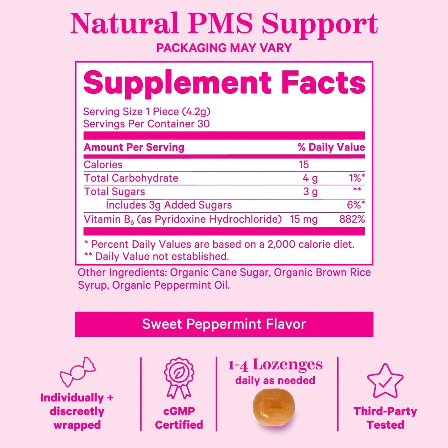 Pink Stork Organic PMS Support Sweets for Teens and Women - Simple & Natural Ingredients Vitamin B6 and Peppermint Pink StorkBuy Supplements Australia