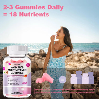 Vccvaa Sugar Free Multivitamin Gummies for Women 14+ with Iron, Inositol, Folate, Vitamins A C D3 E B12 K2, Herbal & Mineral Blend VccvaaBuy Supplements Australia