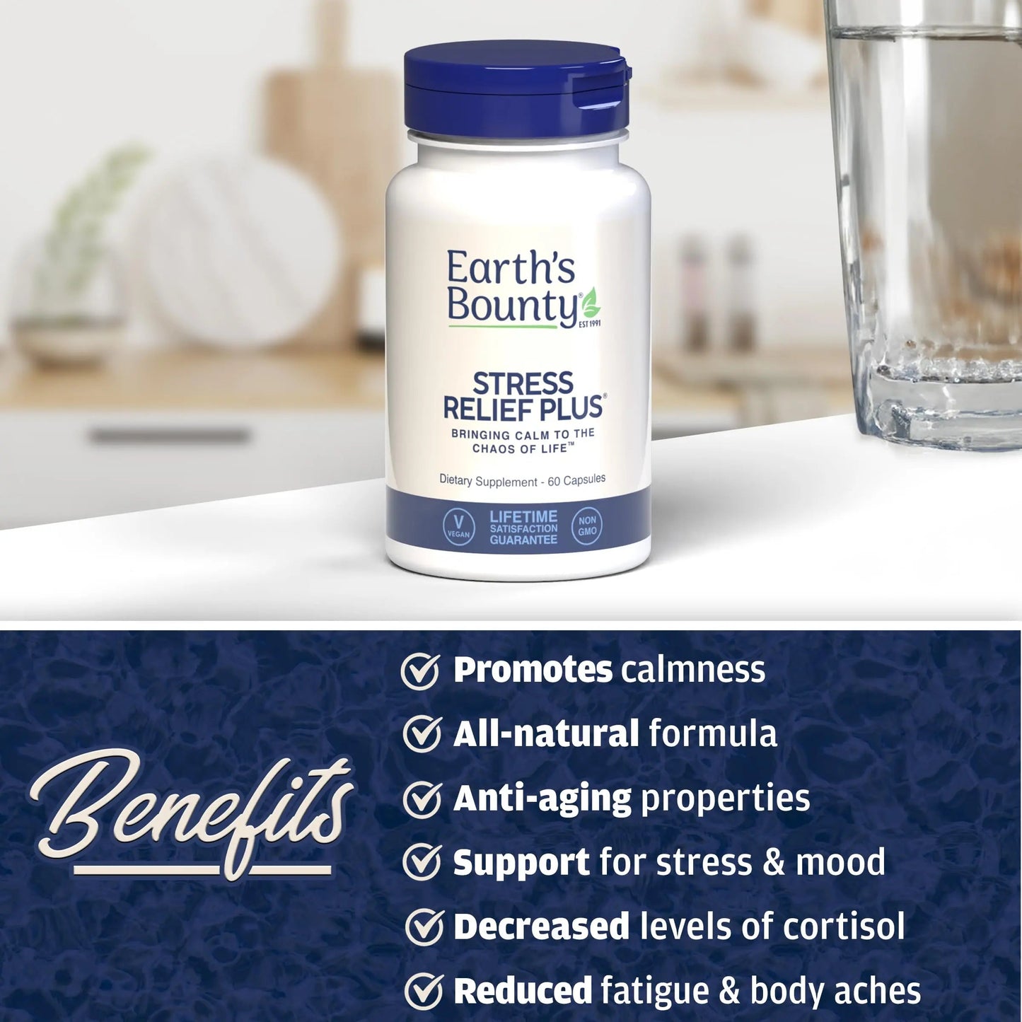 Earth's Bounty - Stress Relief Plus - 60 Vegetarian Capsules - All Natural Formula - Stress Support & Mood Enhancing Supplement Earth's BountyBuy Supplements Australia