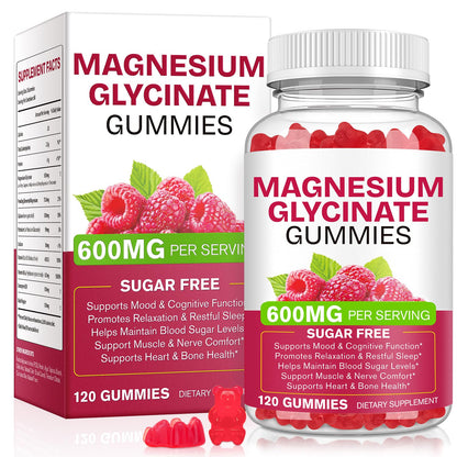 Magnesium Glycinate Gummies 600mg 120 Count - Sugar Free Magnesium Supplement - Supports for Sleep, Memory, Mood, Muscle, Relaxation, Heart & Bone Health BOIUOITIBuy Supplements Australia