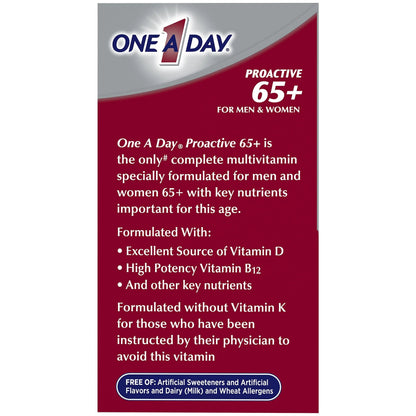 ONE A DAY Proactive 65+, Mens & Womens Multivitamin, Supplement with Vitamin A, Vitamin C, Vitamin D, and Zinc for Immune Health Support ONE A DAY
