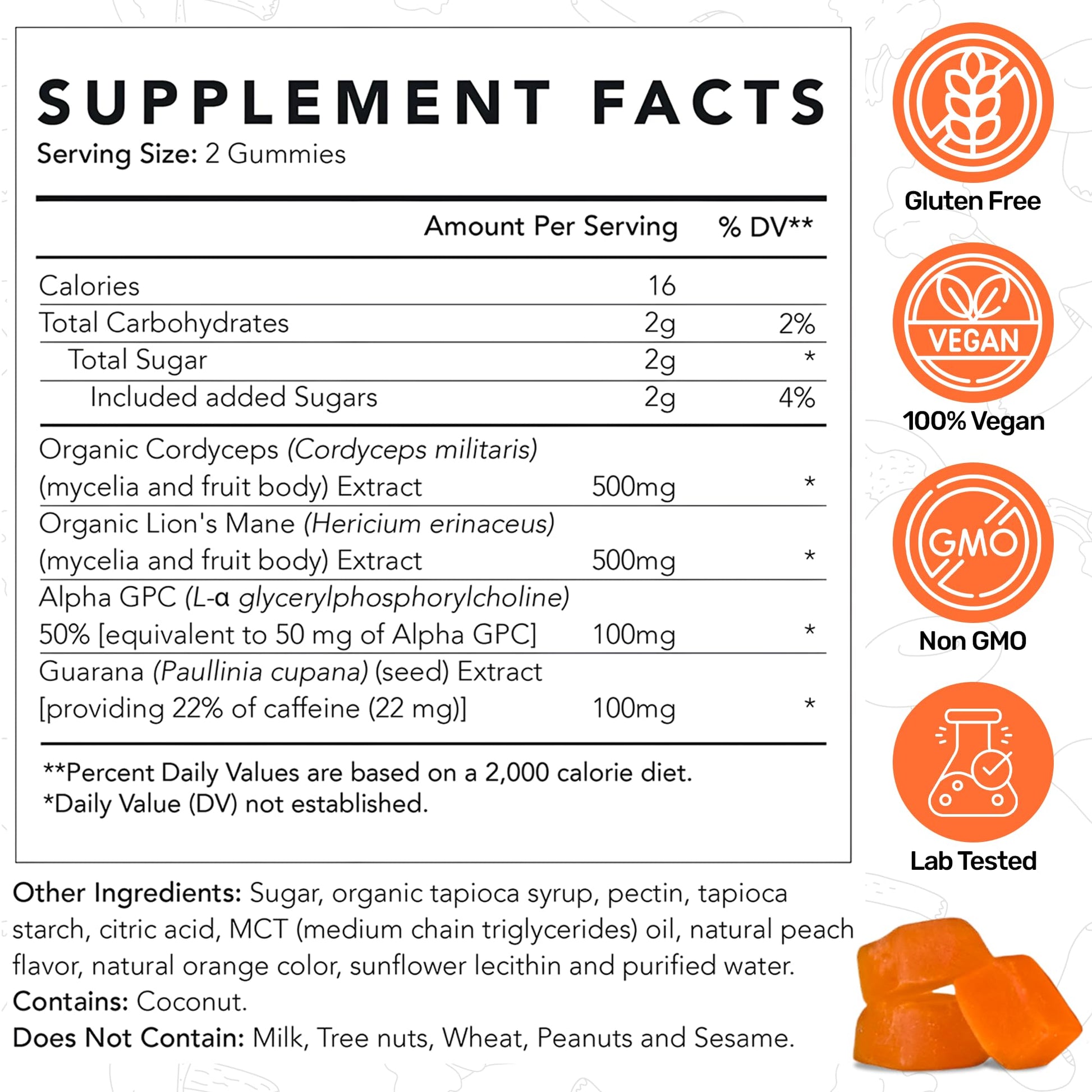 Life Cykel - AM Energy and Focus Mushroom Gummies, 10 Count - Organic Lion's Mane Gummies with Cordyceps, Guarana & Alpha GPC for Mental Clarity, Natural Energy, Endurance & Focus - Lemon Peach Flavor Life CykelBuy Supplements Australia
