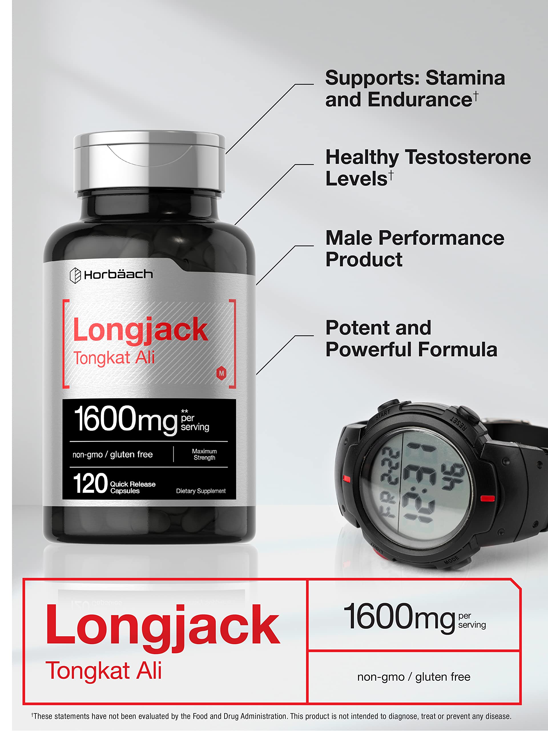 Longjack Tongkat Ali 1600 mg | 120 Capsules | Longifolia Root Extract Powder | Maximum HorbäachBuy Supplements Australia
