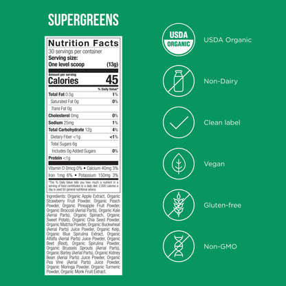 Possible SuperGreens - Potent Superfoods Blend - Plant-Based Antioxidant Support - Greens Powder Supplement & Drink Mix - Non-GMO, Vegan & Gluten-Free - SuperGreens (30 Servings) PossibleBuy Supplements Australia