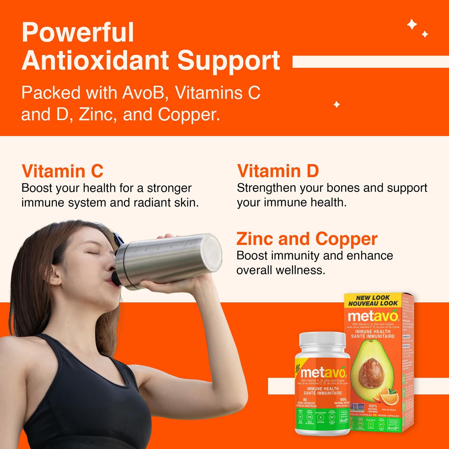 Metavo Immune Health - Natural Immune Support Supplement, Essential Zinc Supplements for Men & Women Enriched with Vitamin C, D & Copper, 60 Vegan Capsules, 30 Servings MetavoBuy Supplements Australia