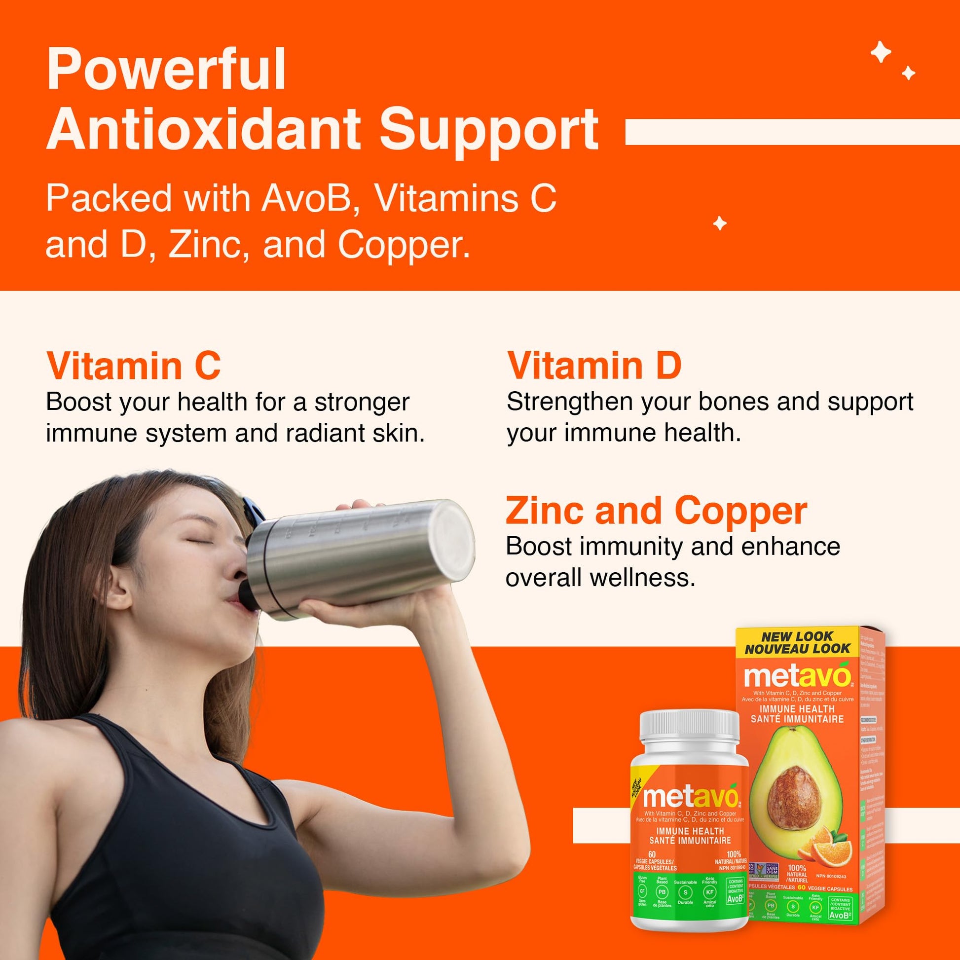 Metavo Immune Health - Natural Immune Support Supplement, Essential Zinc Supplements for Men & Women Enriched with Vitamin C, D & Copper, 60 Vegan Capsules, 30 Servings MetavoBuy Supplements Australia