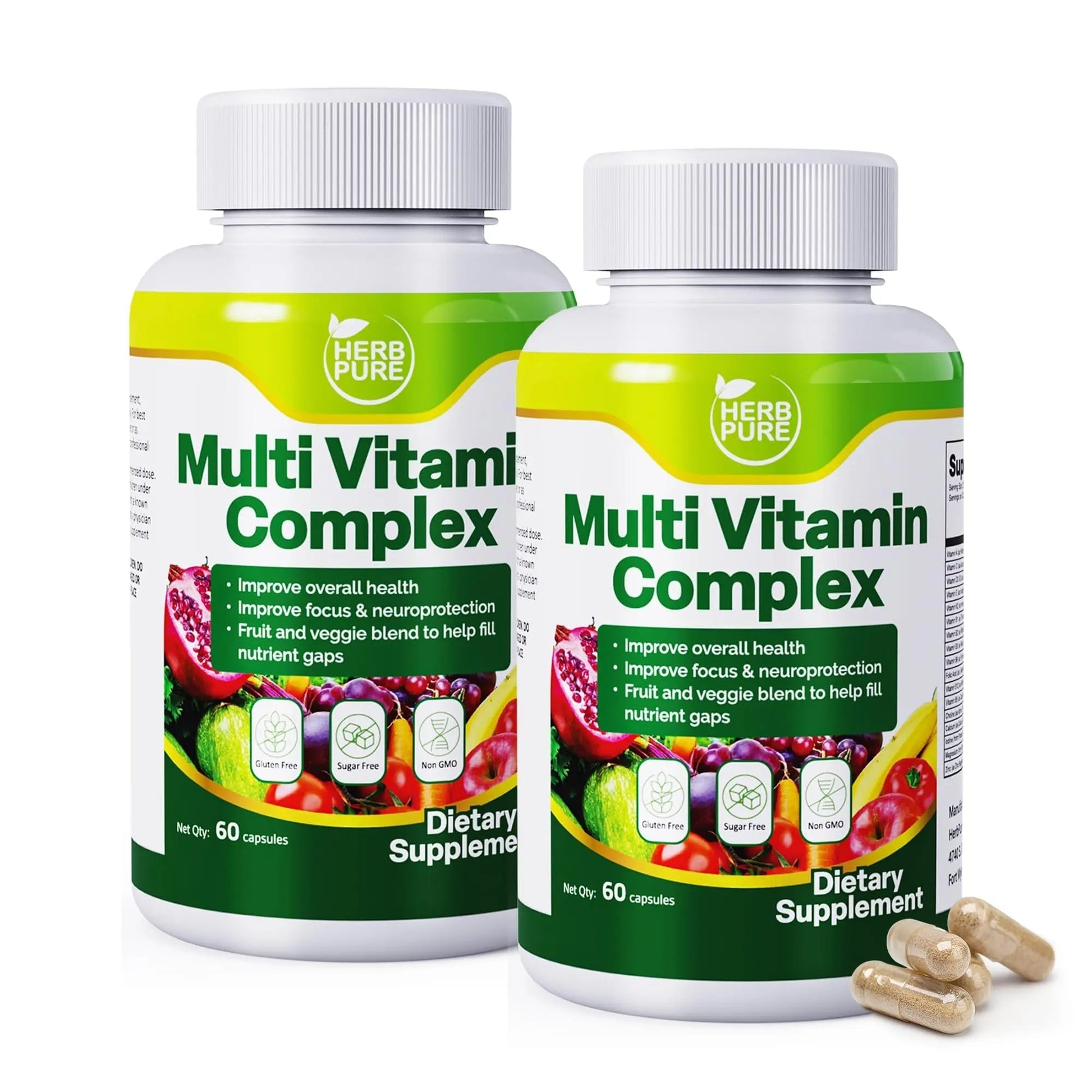 HERB PURE Multi Vitamin Complex Daily Multivitamin for Men and Women – 28 Essential Vitamins & Minerals with Active Vitamins, Superfood Blend, Alpha GPC HERB PURE