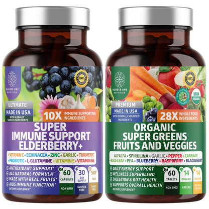 N1N Premium Organic Super Fruits & Veggies + Immune Support [38 Powerful Ingredients], Natural Super Greens Supplement with Alfalfa, Vitamins & Minerals, Zinc, Turmeric and Probiotic, 120 Caps Number One NutritionBuy Supplements Australia